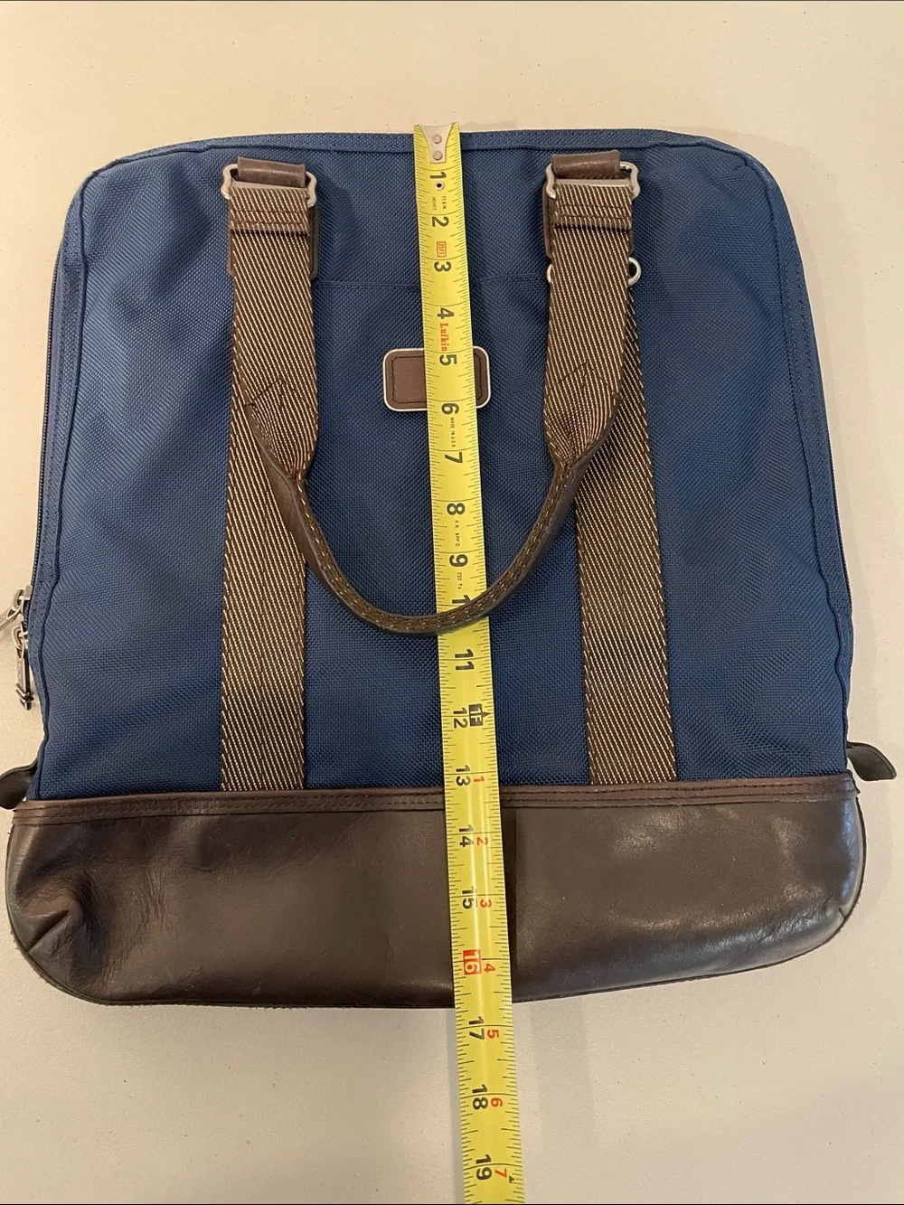 TUMI Alpha Bravo Beaufort Tote Navy Blue Canvas Leather Trim Travel Work Bag
